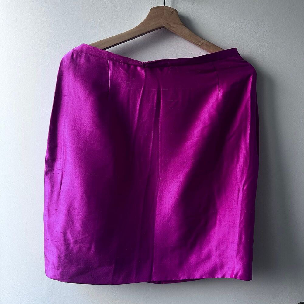 Vintage Rena Lange Fuchsia Silk Skirt Size 12 Designer Knee Length 80s Retro